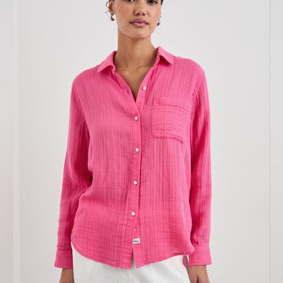 Rails Ellis shirt Hibiscus Size Medium Pink - Picture 3 of 6